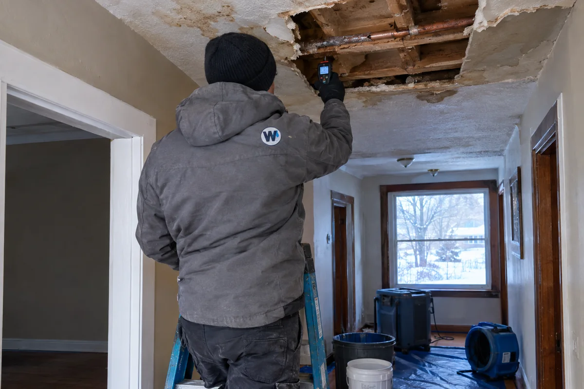Frozen & Burst Pipe Water Damage underway on a property in Lansing, MI