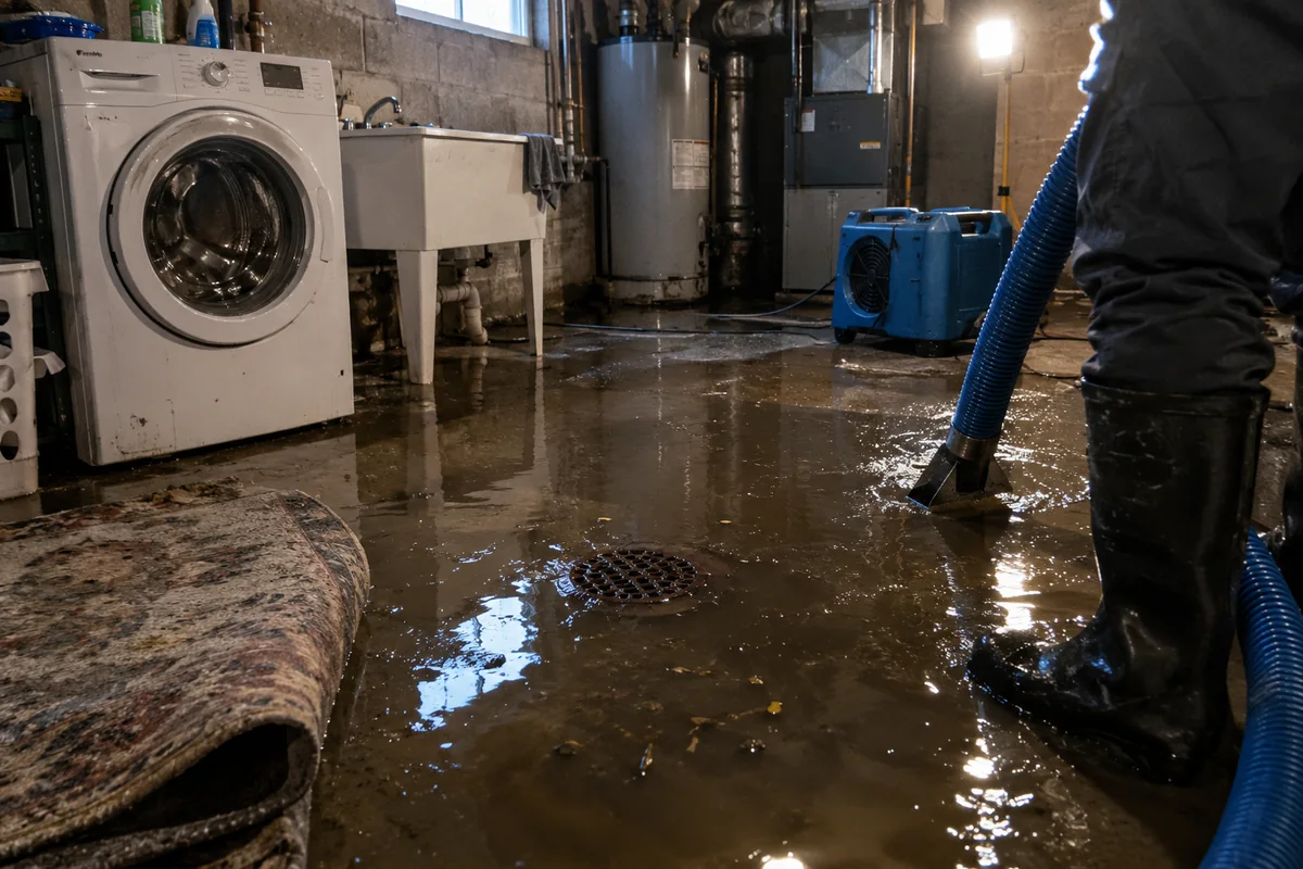 Sewage Backup Cleanup underway on a property in Lansing, MI