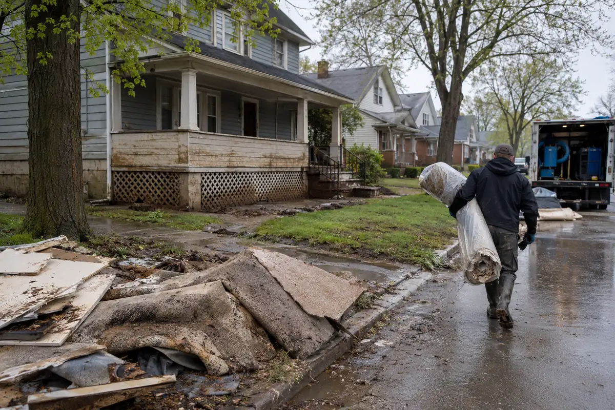 Storm & Flood Damage Restoration underway on a property in Lansing, MI