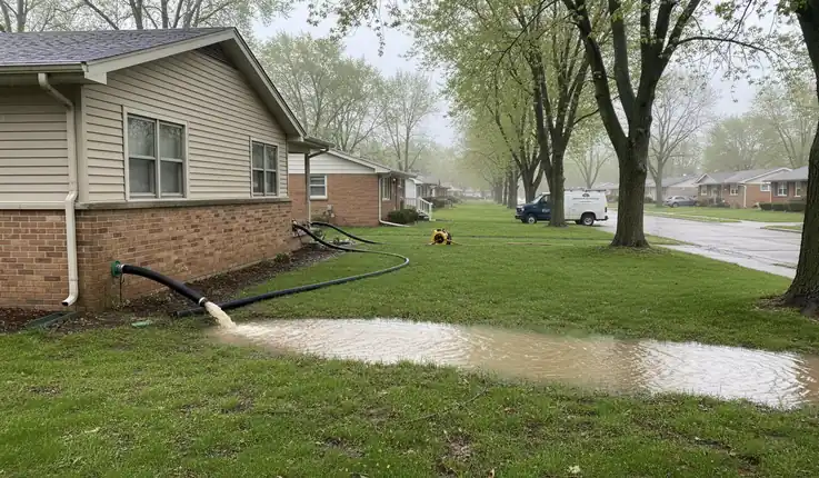 Water damage restoration technician working on a property in Delta Township, MI