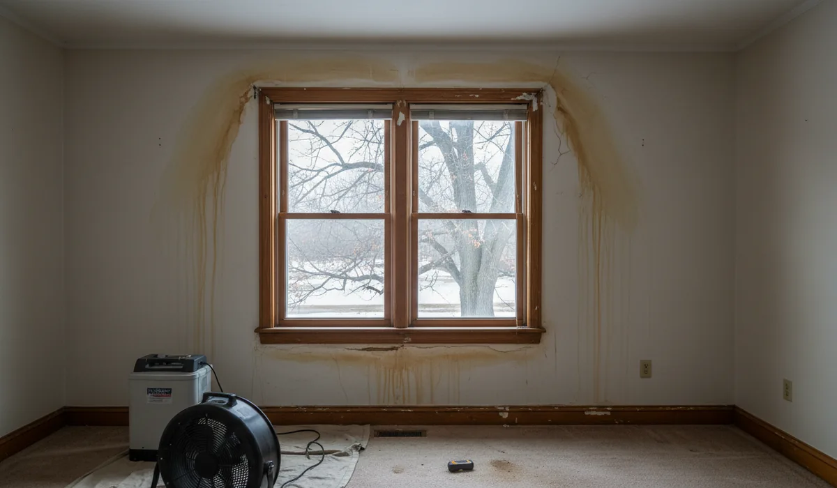 Ice Dam Water Damage in progress on a property in Lansing, MI