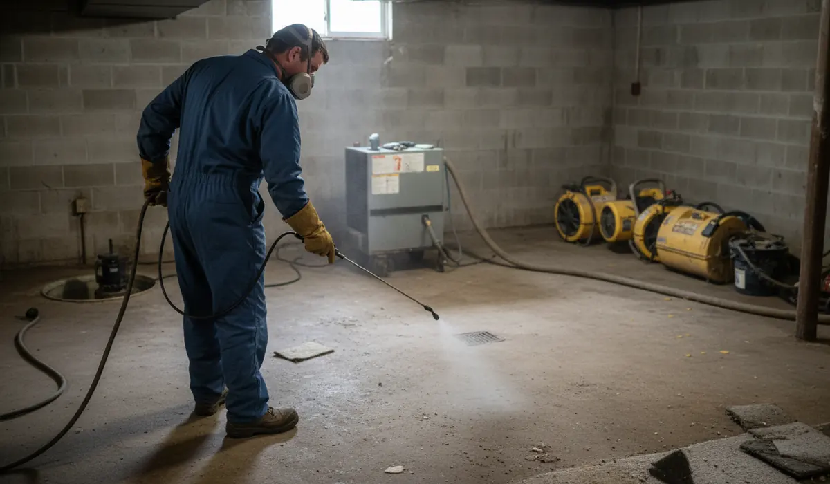 Sewage Backup Cleanup in progress on a property in Lansing, MI